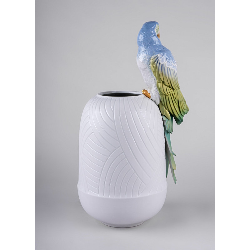 Macaw Bird Vase, Blue/Green/White