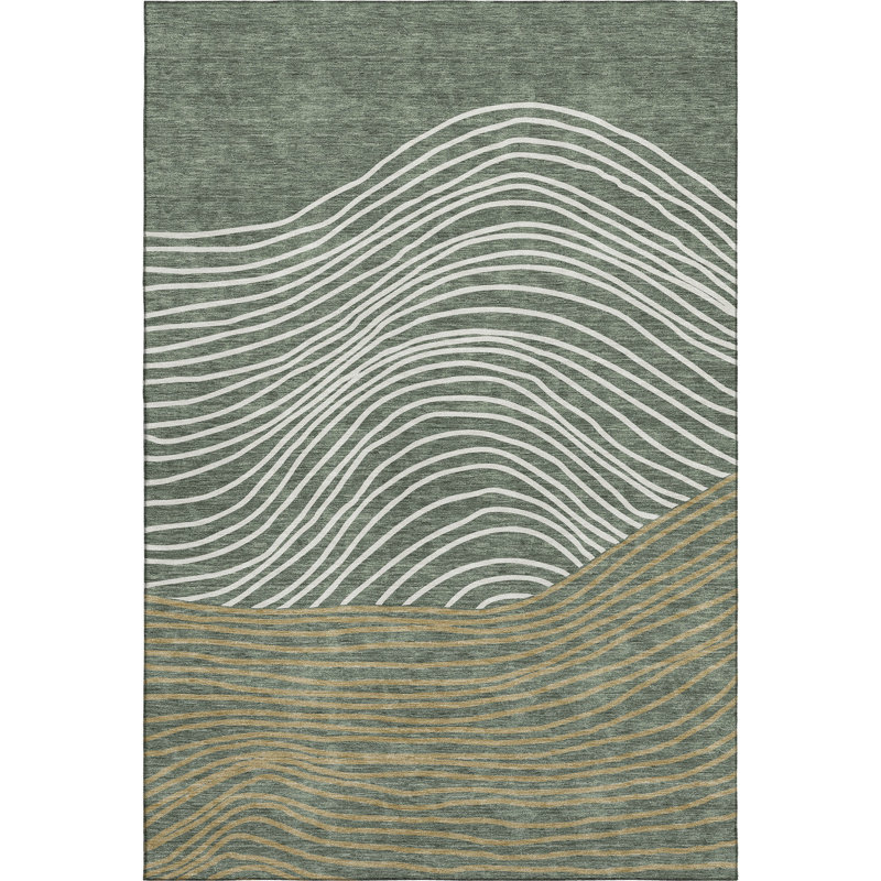Premium Machine Washable Mayfield AMF2350 Stripes Rug, Basil, 10' x 14'