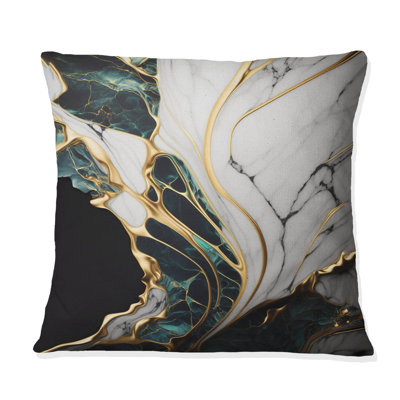Abstract Geode Gold And Green Marble III - Abstract Marble Printed Pillow