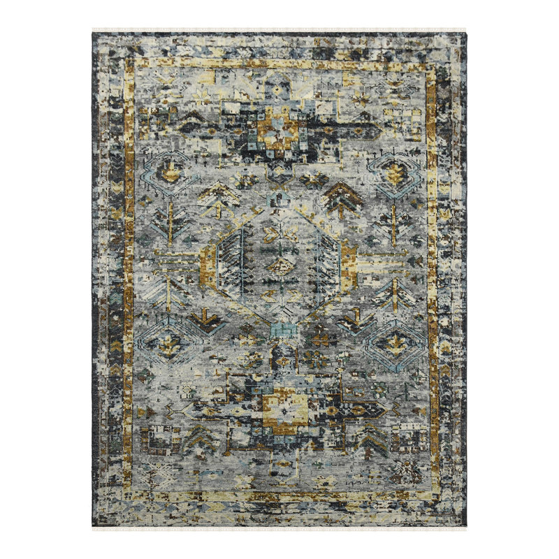 Wool Geometric Area Rug in Gray, Rectangle 2' x 3'
