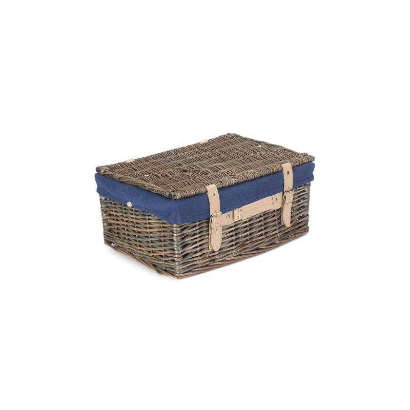 Wicker Hamper Basket with Lining, 19cm H x 41cm W x 30cm, Antique Wash/Navy Blue