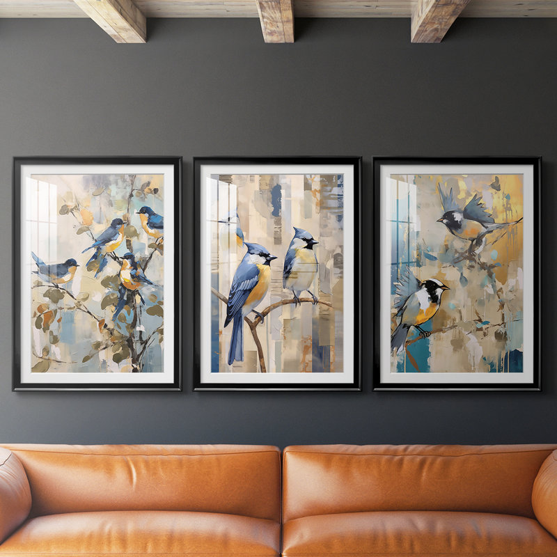 ANIMALS Series Dxx - Impression encadrée sur mesure de qualité supérieure - 3 pièces, H 19 po x l 27 po, Noir