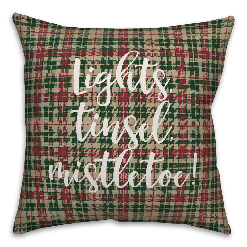  Coussin décoratif à carreaux Lights, Tinsel, Mistletoe in Tartan, Coussin décoratif
