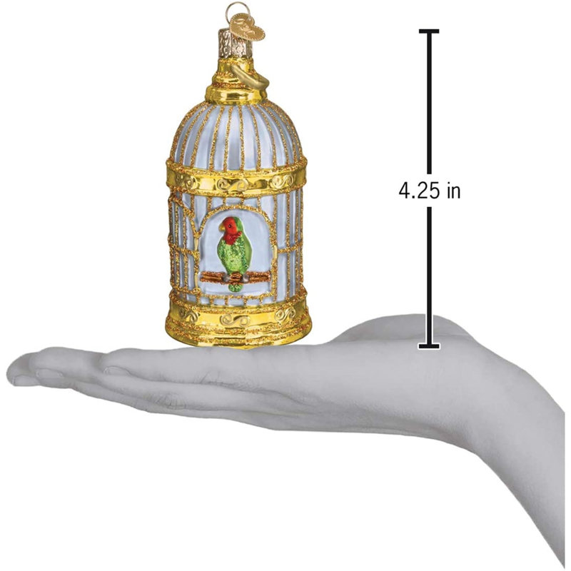 Ornement de Noël en verre soufflé Old World pour arbre de Noël, cage à oiseaux rétro
