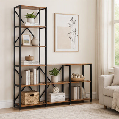 9-Shelf Bookshelf, Industrial Ladder Corner Etagere Bookcase