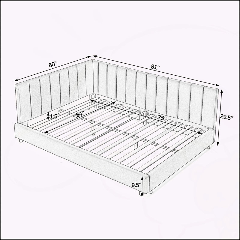 Comfortable Upholstered Sofa Bed Frame with Stylish Backrest and Armrests for Versatile Use, Grey