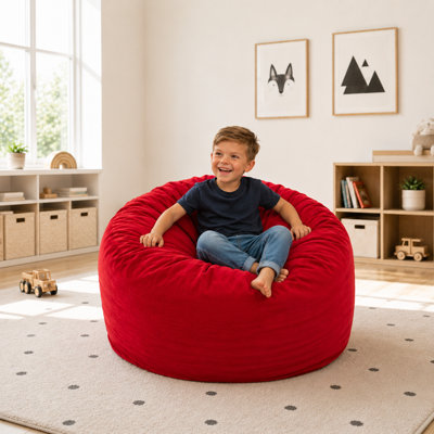  | 3 Ft Bean Bag Chair | Foam Filled - Removable Washable Cover, Red Suede