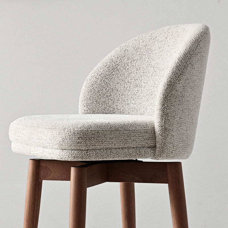 Tabouret de comptoir pivotant rembourré avec dossier incurvé et pieds en bois massif, Beige