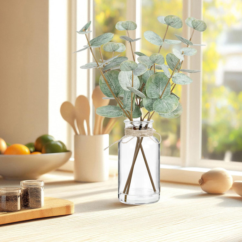Artificial Eucalyptus Stems In Glass Vase