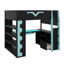 Lit mezzanine double avec bureau intégré et éclairage à DEL, lit Pro-Gamer avec prise de courant, grande bibliothèque, panneau perforé, tablette à clavier et tiroir de rangement-409508560