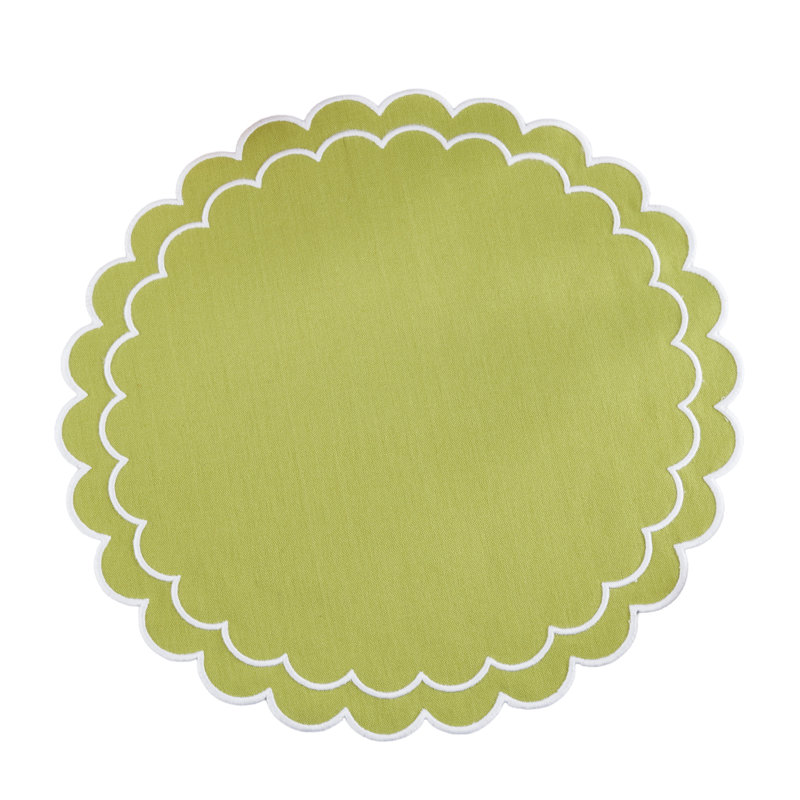 Napperons festonnés en coton (ensemble de 4) - Napperons de table ronde à bords ondulés superposés pour table de salle à manger, de réception et de tous les jours, 15 po