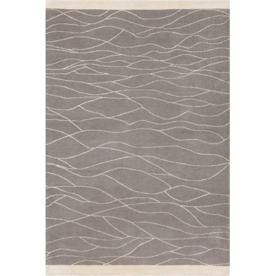 Web Abstract Area Rug in Gray/Ivory