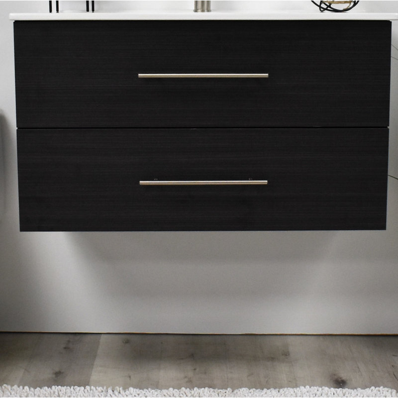 Munnsville 36'' Single Bathroom Vanity with Ceramic Top, Black Ash
