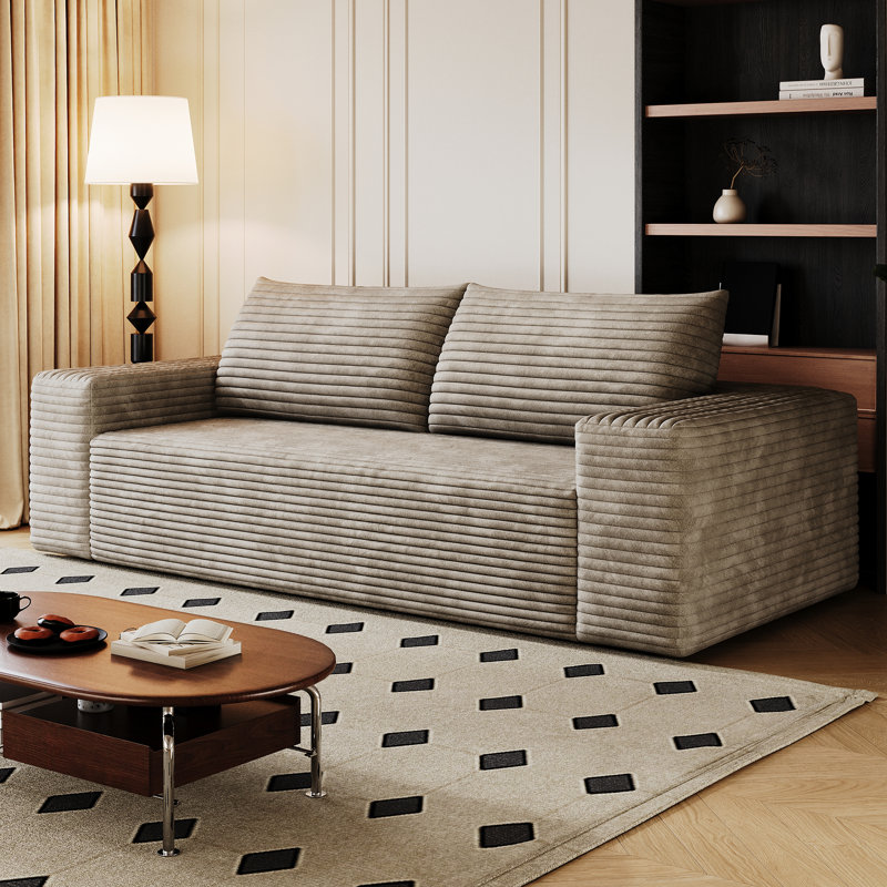 Canapé de 63 pouces à 2 places en velours côtelé, assise profonde et sans assemblage requis, parfait pour les salons et les chambres.