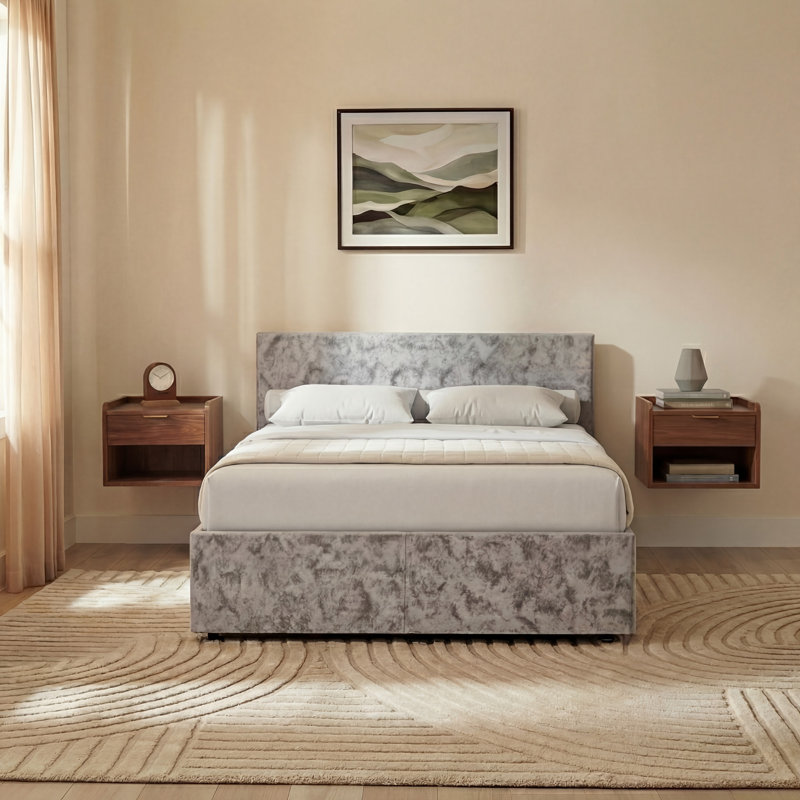 Enya Upholstered Ottoman Bed, UKFR Certified, Silver, Kingsize (5')