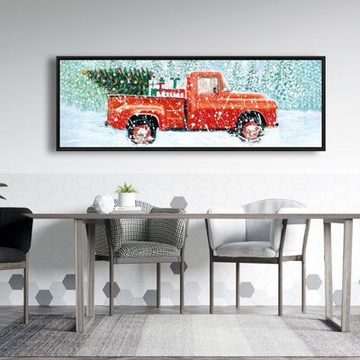 Christmas Tree Truck - Red Snow Framed Canvas Home Decor