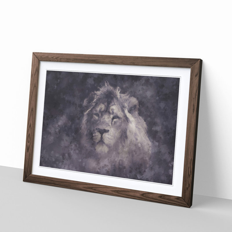 Lion in the Mist - Picture Frame Graphic Art Print, Walnut Framed, 33cm H x 45cm W x 2cm D