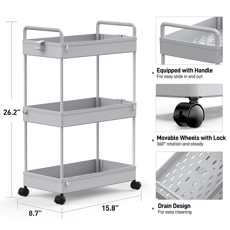 Lidia 66.5cm H x 40.1cm W Utility Cart with Wheels, Grey