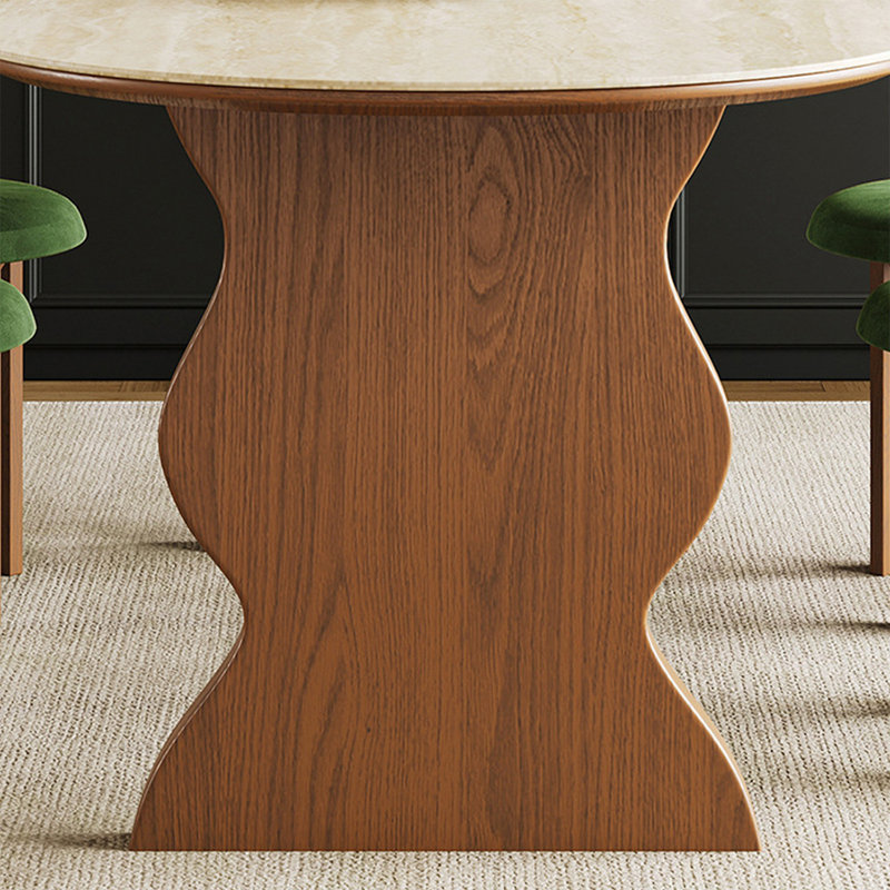 Table de salle à manger Kelford Beige + brun ovale fritté pierre + bois massif, H 29,53 po x L 62,99 po x l 31,5 po
