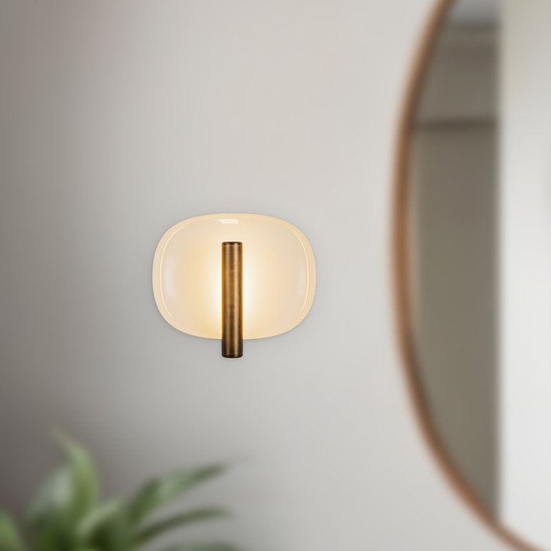 Lustre 9-in White dimmable LED Wall Sconce, White/Antique Brass