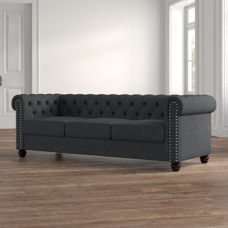 Canapé à accoudoirs arrondis 80 po Leite, Mélange de lin gris foncé