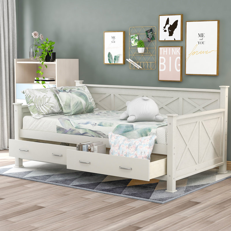 Wooden Modern And Rustic Casual Style Daybed, Cream White