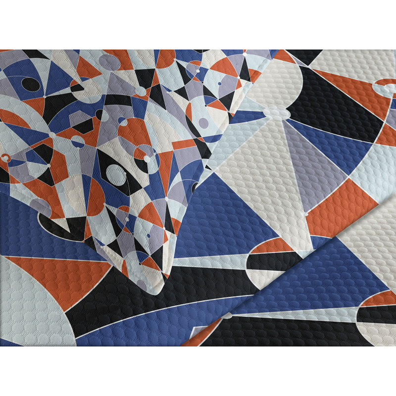Ambesonne Mid Century Bedspread Set Colors Shapes Grid Multicolor, King Bedspread + 2 Standard Shams