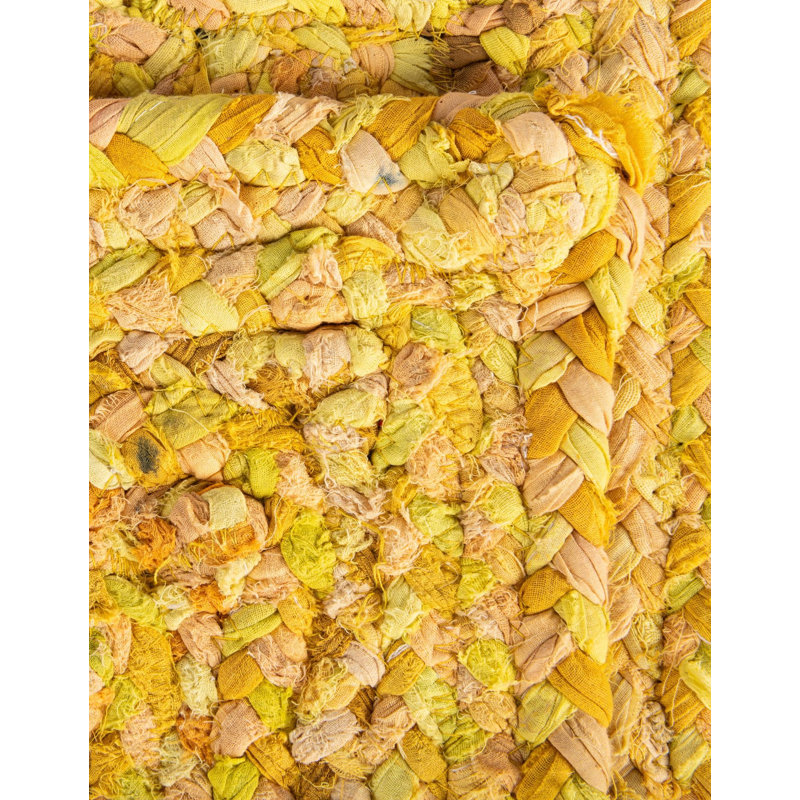 Kahwajian Hand-Braided Cotton Yellow Area Rug, Table Runner 1'2" x 8'