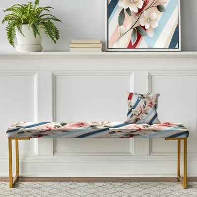 Élégant motif floral rayé - banc rembourré doré rayé