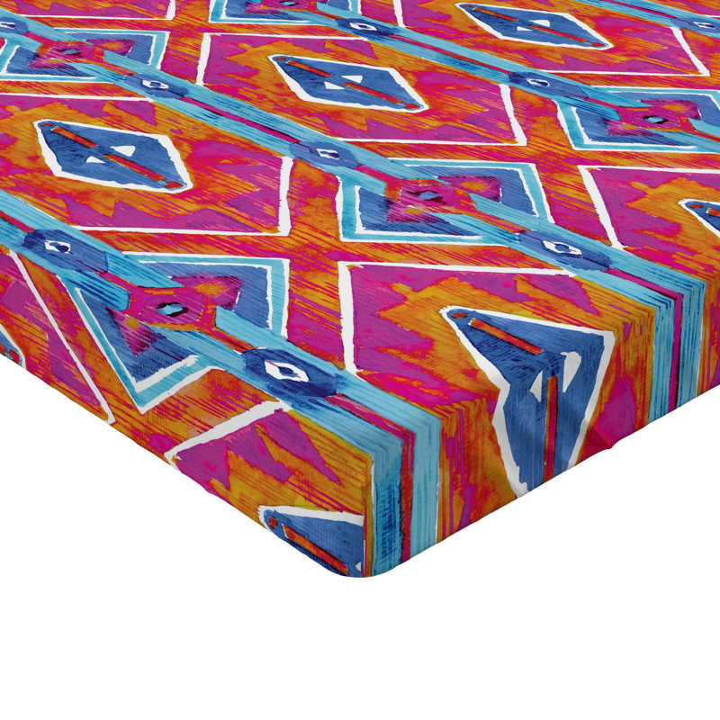 Drap-housse floral Ambesonne, Drap-housse de taille simple, Magenta, orange, bleu / ikat