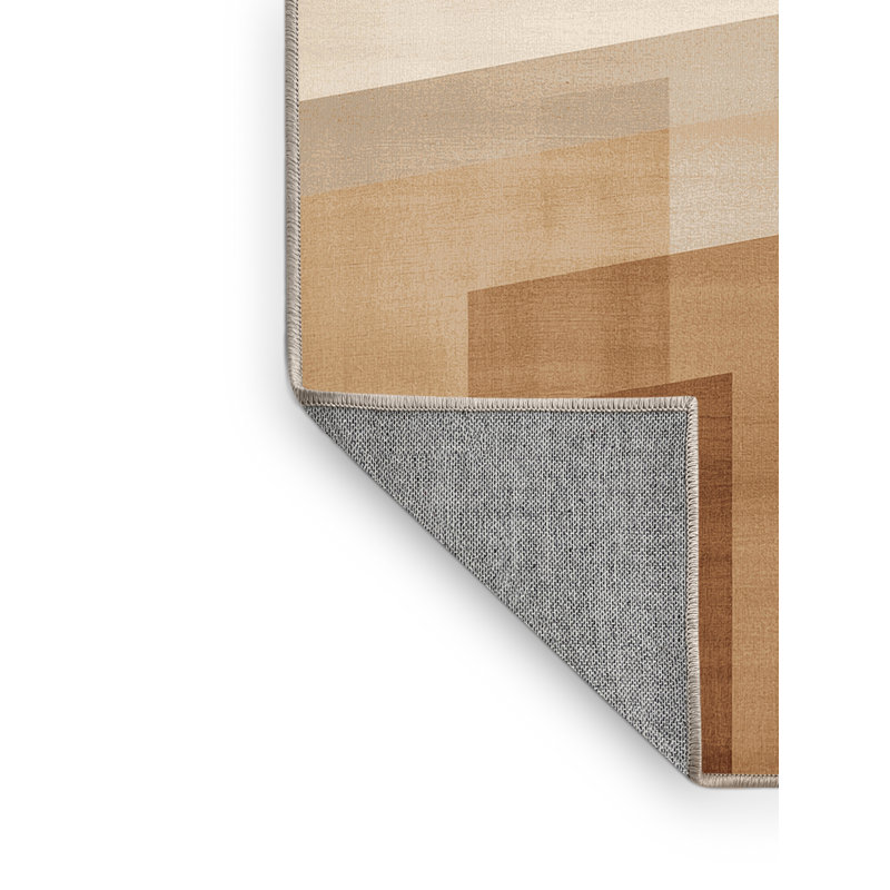 Machine Washable Peoro Sleek & Chic Modern Ombre Rug in Brown – Beige Binding, 3' Square