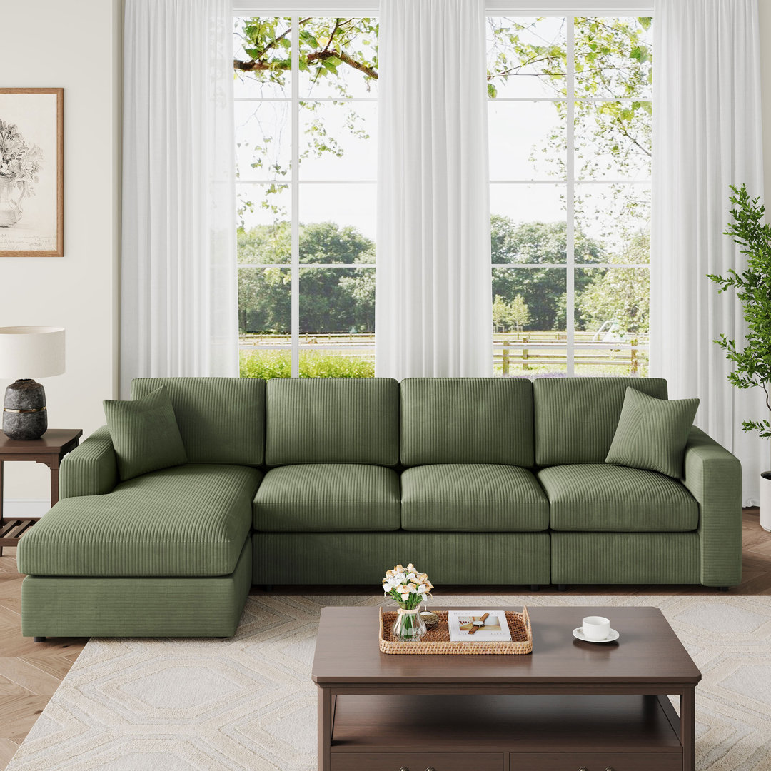 3 - Piece Corduroy Upholstered L-Shaped Sectional Latitude Run® Body 