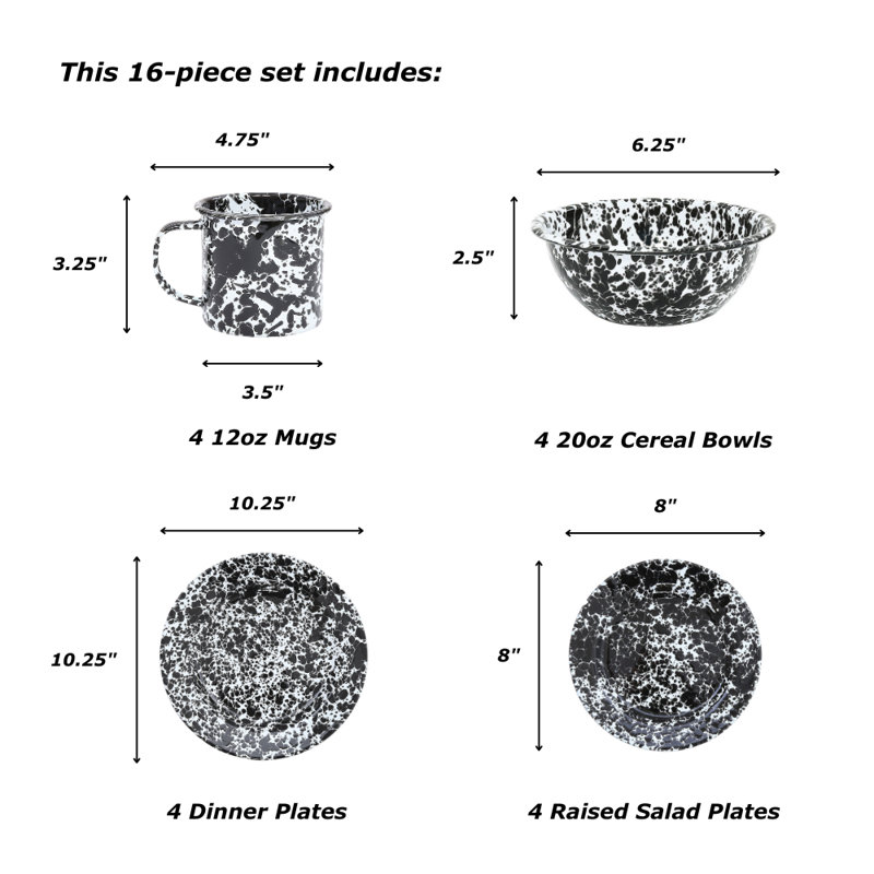 Navy and Cream Splatter Porcelain Outdoor Dinnerware Set, Service for 4