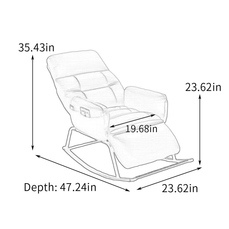 Adjustable Back Rocking Chair with Storage Bag, Beige
