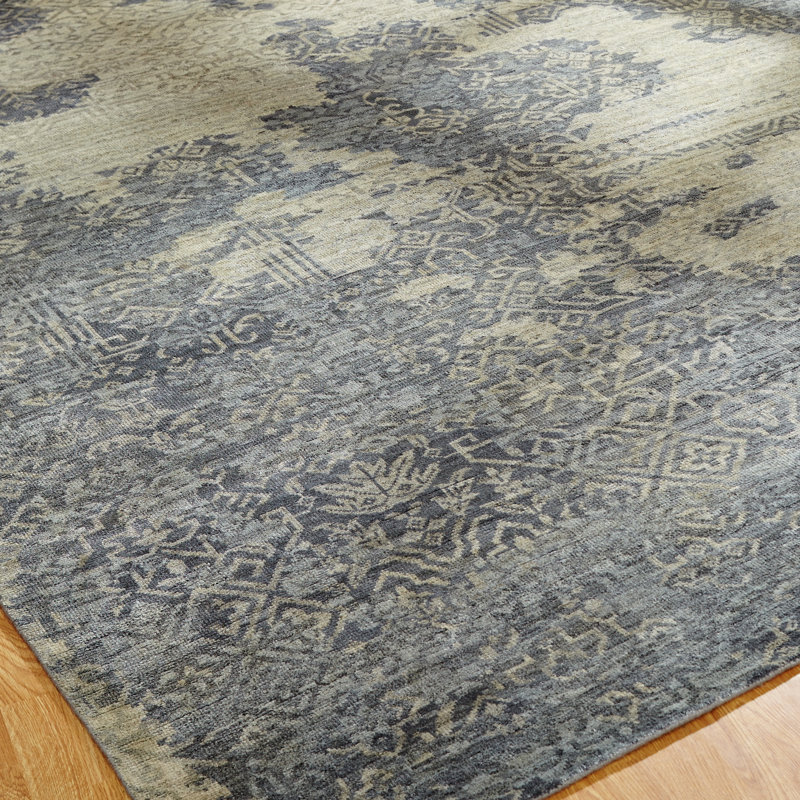 Hand Knotted Abstract Area Rug in Gray, Rectangle 8' x 10'