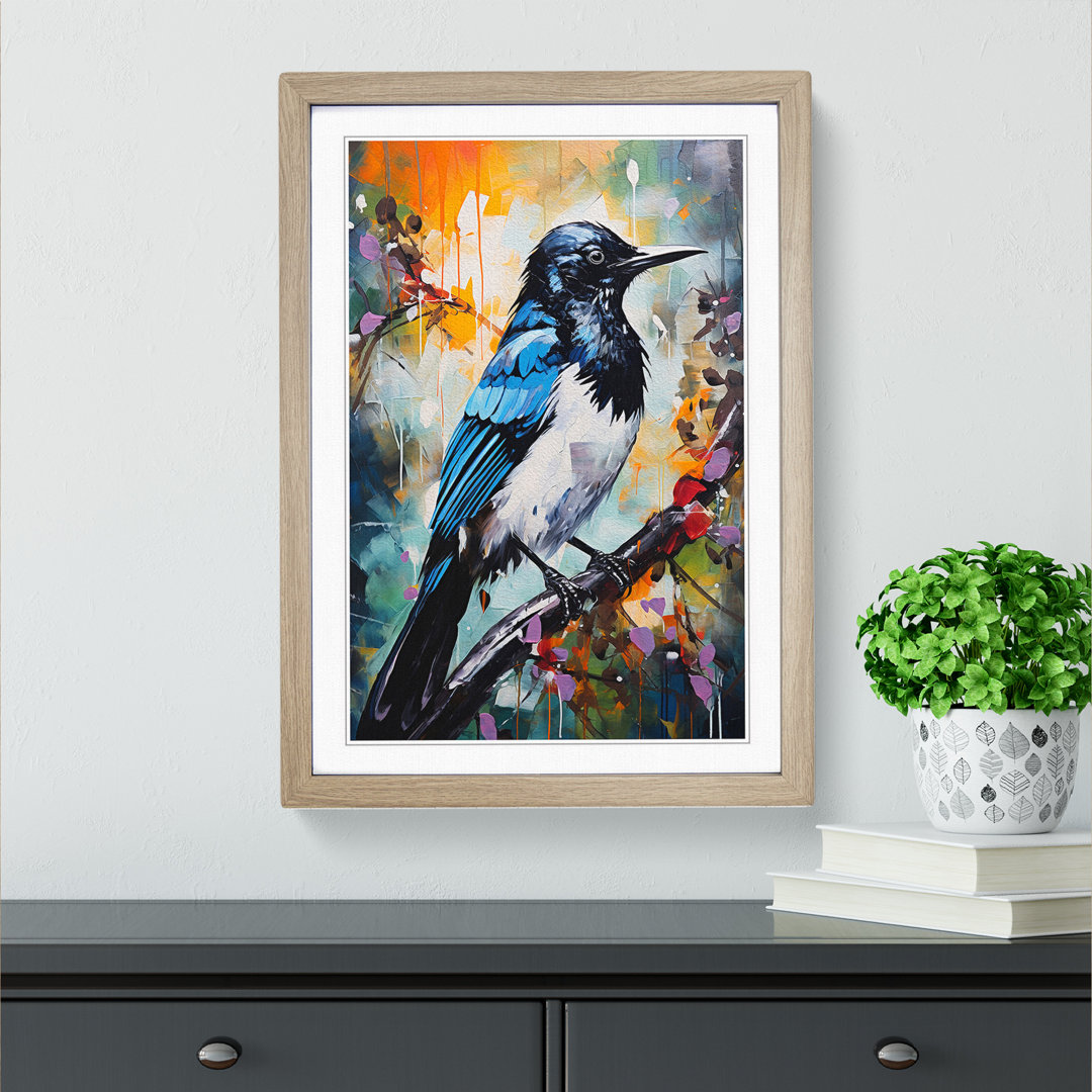 Magpie Expressionism Art - Framed Print