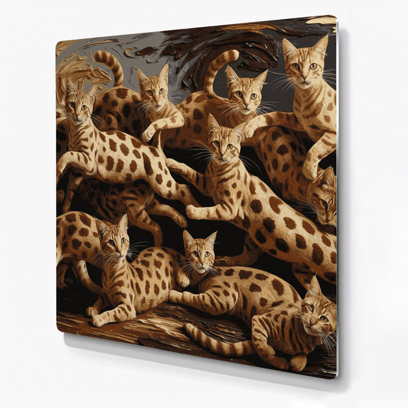 Cats Ocicat, art mural en métal noir, H 12 po x l 12 po