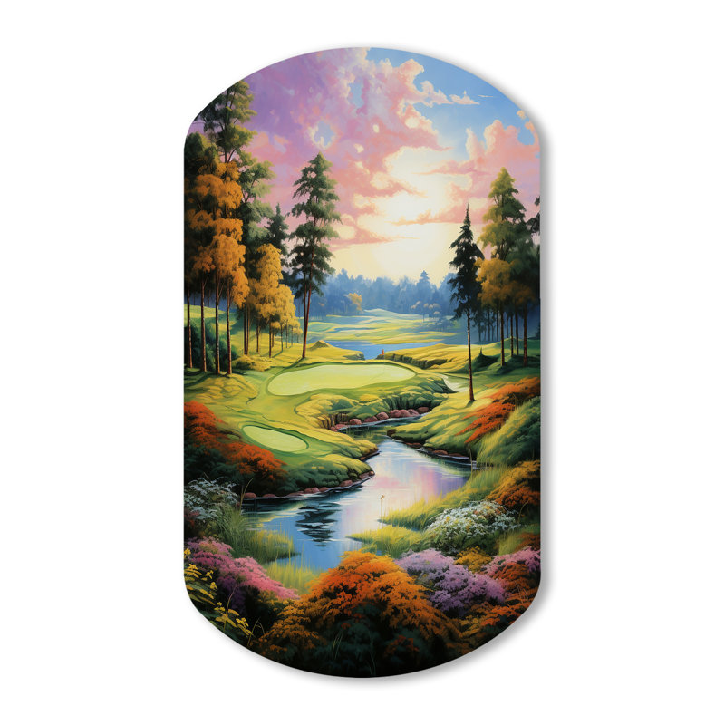 Golf «Enchanted Greens» - décoration murale asymétrique en métal, sculpture murale cylindrique en métal, H 31 po x l 19 po