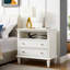 Table d'appoint blanche avec fonction de charge: 2 tiroirs, espace ouvert, pieds en bois massif, conception cannelée, tiroirs de la commode de la chambre à coucher-937533906