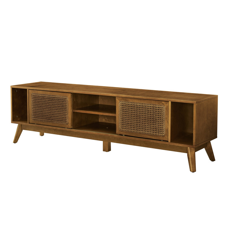Meuble télé 67,9 po Mid Century Modern Rattan, Noyer clair