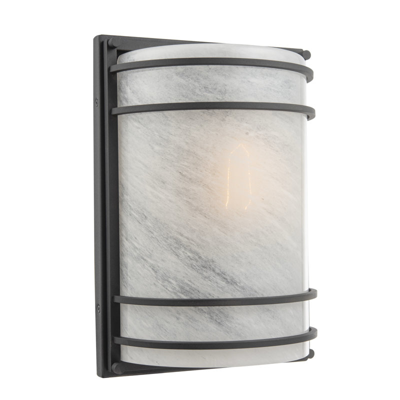 Keswick - Applique murale d'extérieur - Finition noire - Abat-jour en verre blanc Swearl, H 13 po x l 9 po x P 5 po