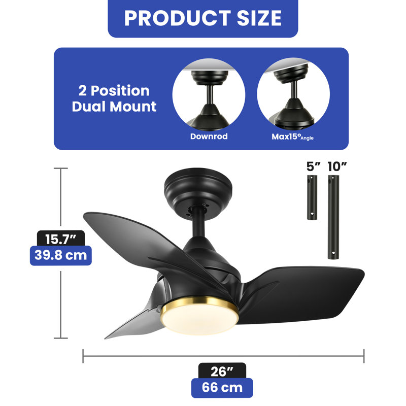 Timbrell 26'' Ceiling Fan with LED Lights, Black