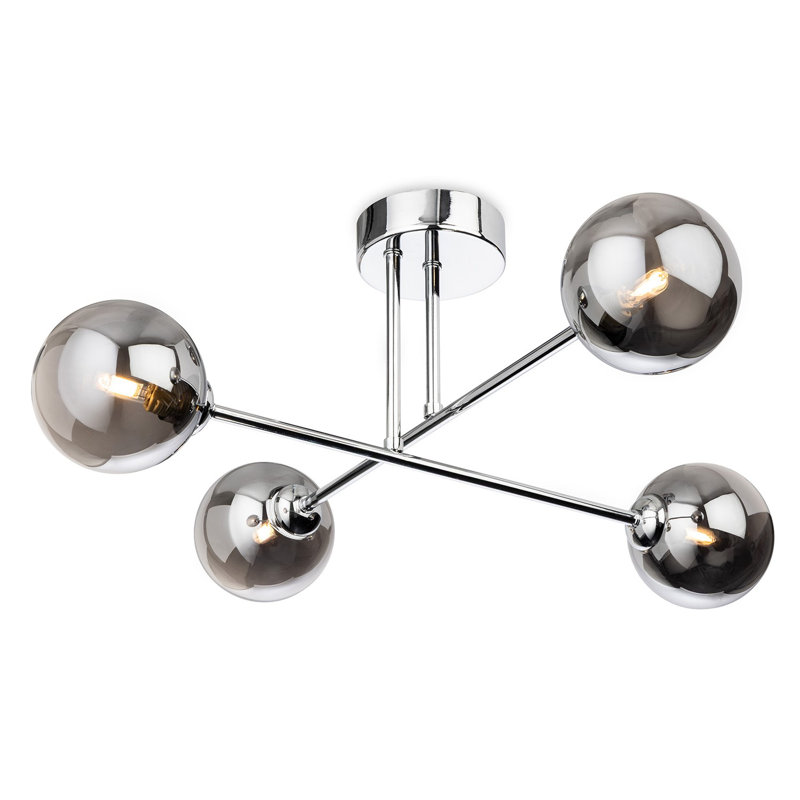 Glass Flush Mount, Chrome, Smoked, 4