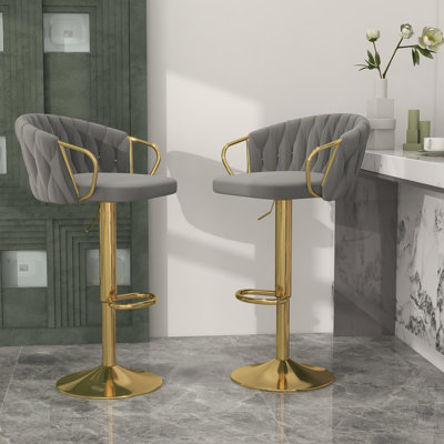Swivel Yes Upholstered Velvet Yes Bar Stool with Steel Frame