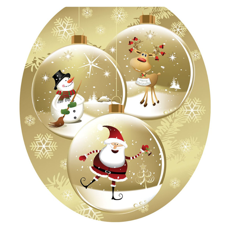 Décalcomanie de siège de toilette Snow Globes - Couvercle de toilette en vinyle antidérapant Winter, Rond