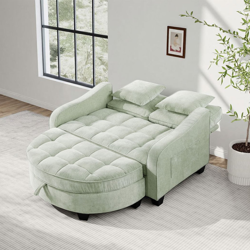 Chaise longue convertible 42,68 po avec repose-pieds avec rangement, Cyan