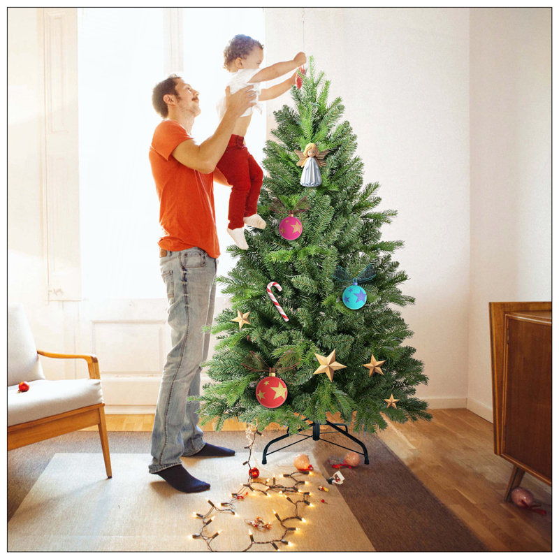 Arbre de Noël avec 1032 pointes en PE + PVC - Arbre de Noël plein corps avec branches articulées, assemblage facile, support en métal stable, décoration de Noël classique