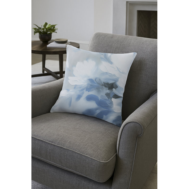Beige Brushstroke Floral Linen Euro Pillow 26x26 with Down Insert, Blue, Square 26", Polyester