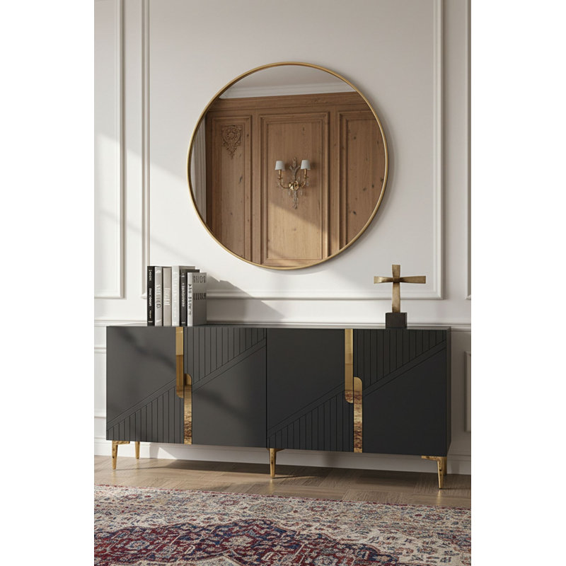 Console, 29.5" H x 49.21" W x 12.6" D, Black/Gold