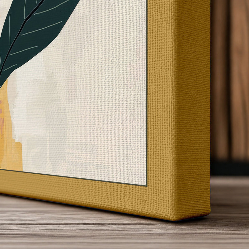 Striped Study Botanical - Wrapped Canvas, 30x20 - 76.2 x 50.8 cm, Ochre Border